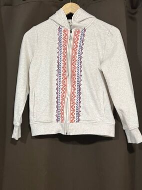 Roxy Girls Light Cream Zip Hoodie with Red & Purple Embroidered Trim Size 14/16